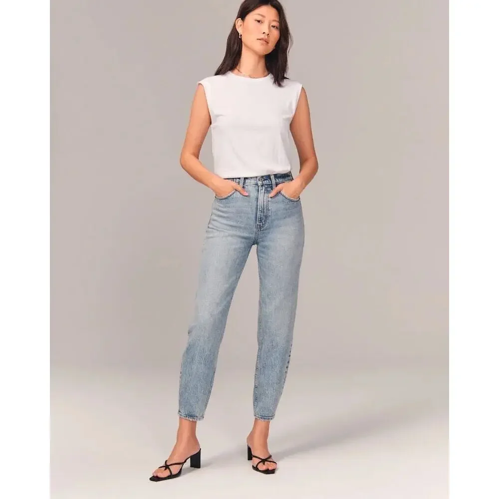 Abercrombie & Fitch The '80s Mom High Rise Jeans Dark Wash Denim Short
